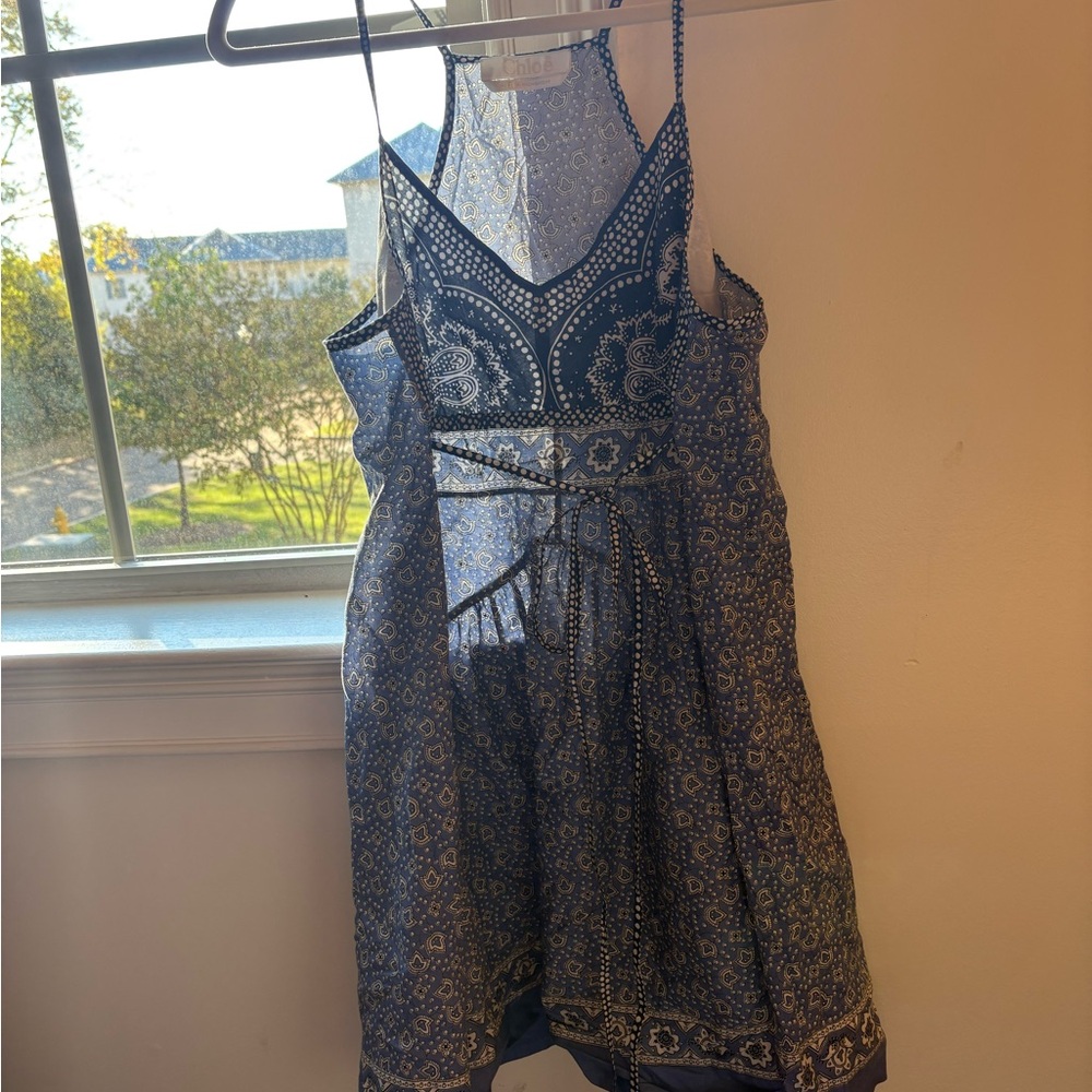 Chloe Blue Patterned Backless Dress
